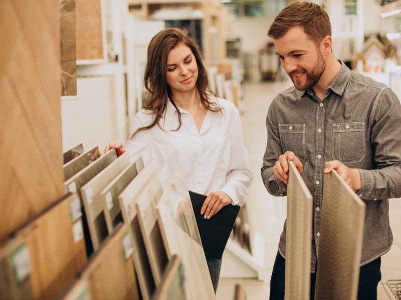 Exploring flooring samples in a flooring store
