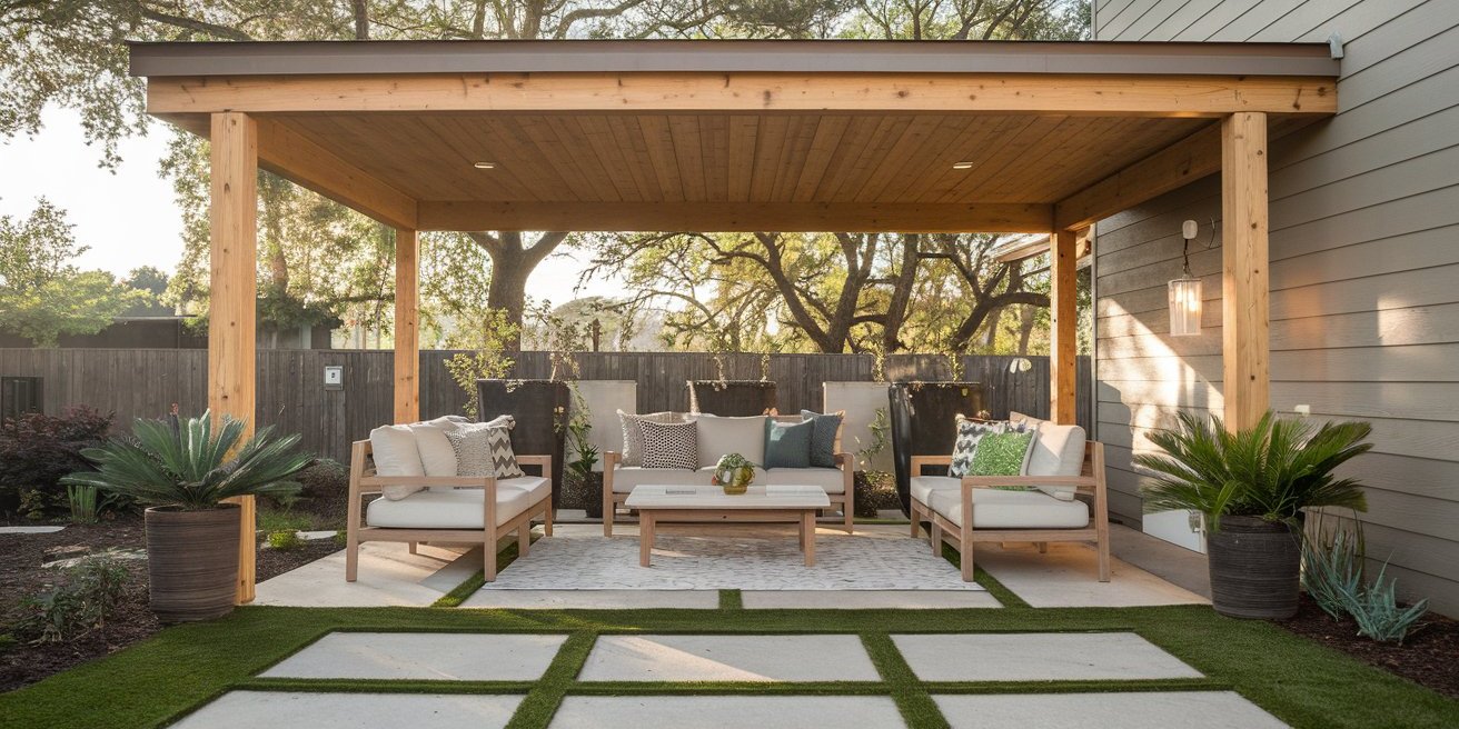 Bright green artifical turf in the front yard of a modern Sylmar California home